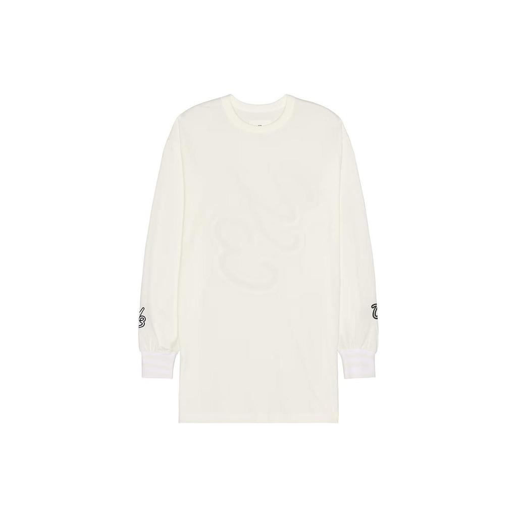 Y-3 Letter Print Crew Neck Long Sleeve T-Shirt Men Tops White IQ2147