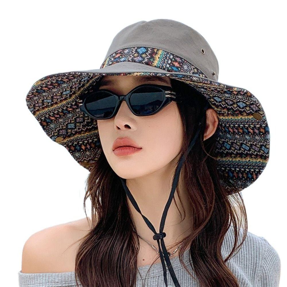 Wide Brim Women's Sun Hat Large Brimmed Mountain Climbing Hat Retro Wide Brim Bucket Hat  Spring