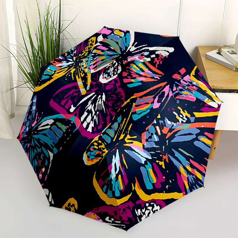1pc Butterfly Print Automatic Umbrella - 8-Rib Durable Frame, Portable Fashion Accessory & Holiday Gift yy251117122