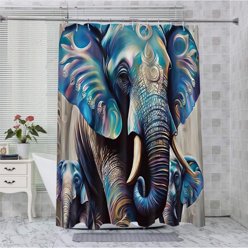 3D Elephant Bathing Curtain Bathroom Letters Shower Curtain Waterproof With 12 Hooks Fishes Home Deco Free Ship