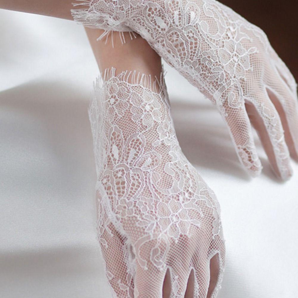 Elegant Cosplay Mesh Banquet Dinner Dress Party Wedding Mittens Bridal Mesh Gloves Lace Long Gloves