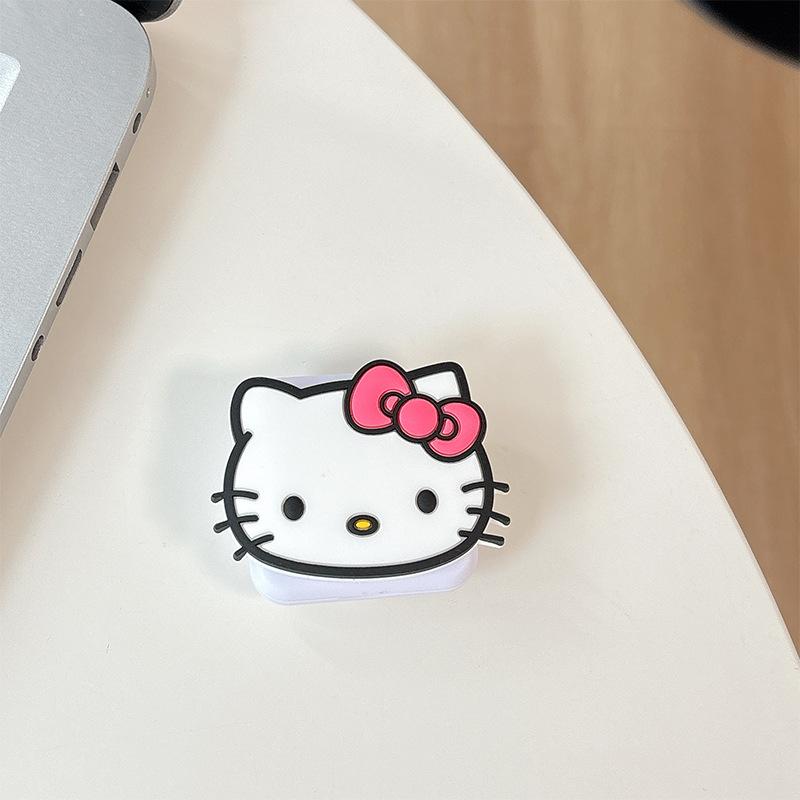 Cartoon Kt Cat Flip Mirror Mobile Phone Airbag Bracket Paste Type Portable Makeup Mirror Retractable Ring