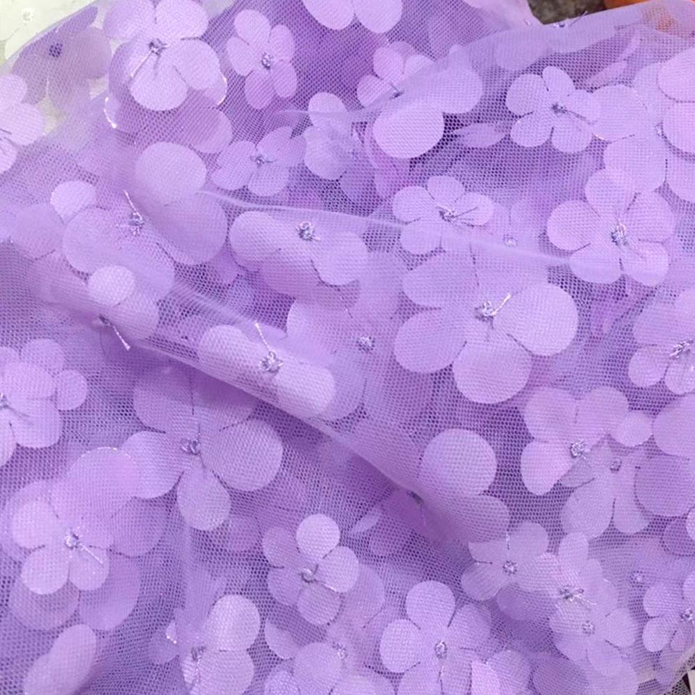 1Yard Rainbow Color 3D Bead Applique Gradient Flowers Mesh Lace Fabric For Girls Summer Clothing Princess Dress Sewing Materials