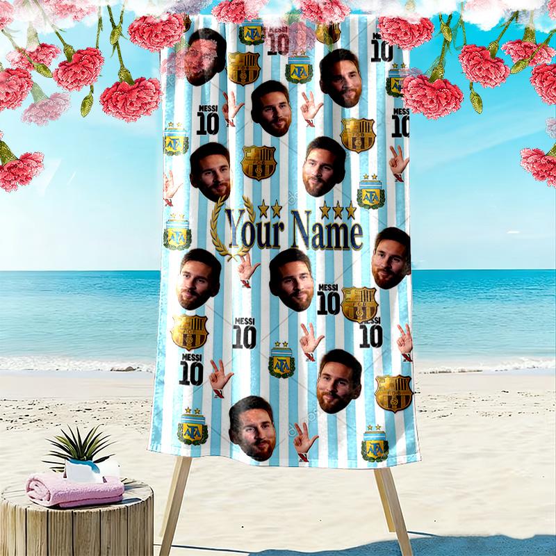 Messi Custom Name Print Beach Towel Large Soft Quick Dry Towel For Beach Camping Swimming