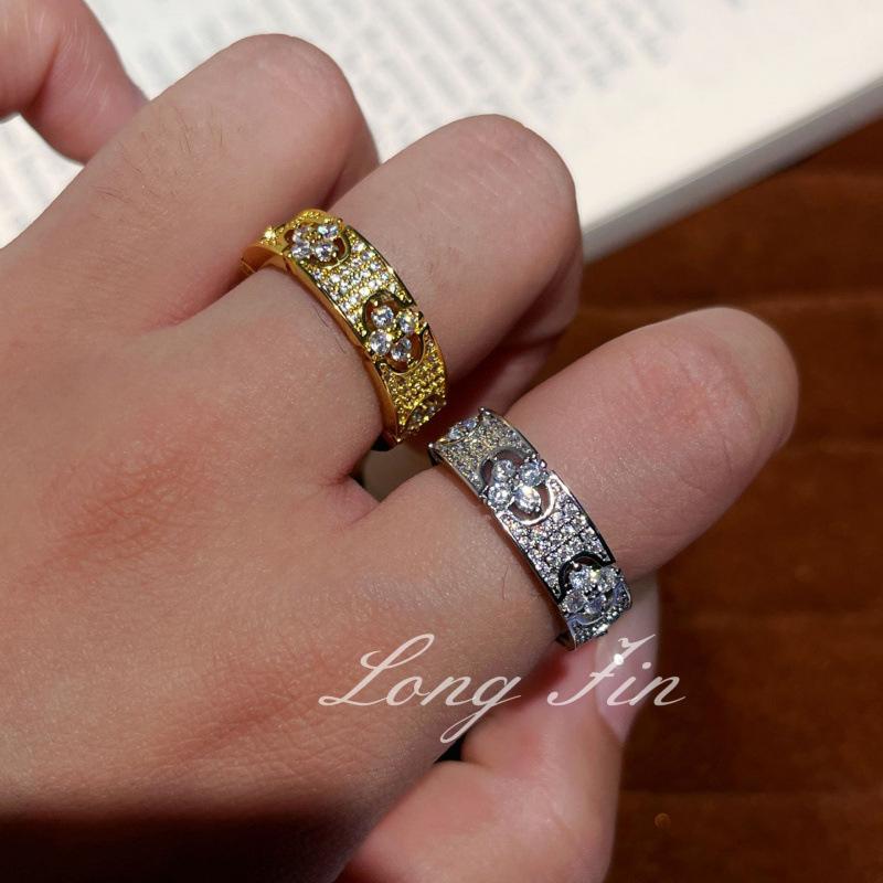 Medieval Style Full Diamond Four-Leaf Flower Point Diamond Bracelet Ring High-End Light Luxury Versatile Bracelet