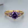 Purple Crystal Round Stone Engagement Rings For Women Vintage Gold Color Wedding Band Charm Birthstone Jewelry Fashion Accessory