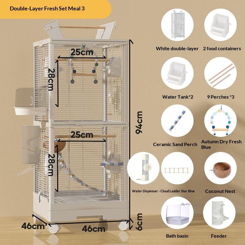 Double Transparent Parrot Cage Splash-proof Large Bird Cage Horizontal Silk Tiger Skin Mystic Phoenix Breeding Cage