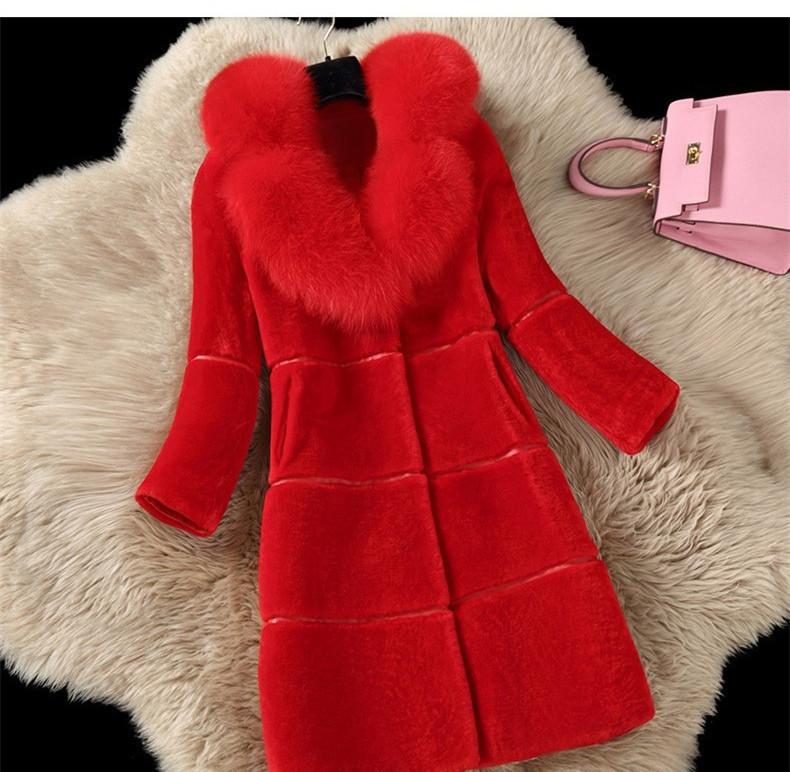 Sheep shearing autumn and winter new product splicing fur integrated medium and long imitation fox fur collar coat fur coat