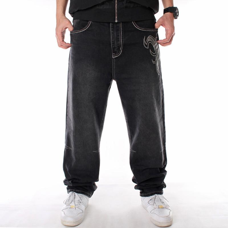 Jeans Denim Larghi Baggy Hiphop Skateboard da Uomo Ricamati Pantaloni Casual Neri Taglie Grandi 30-46 Streetwear per Ragazzi