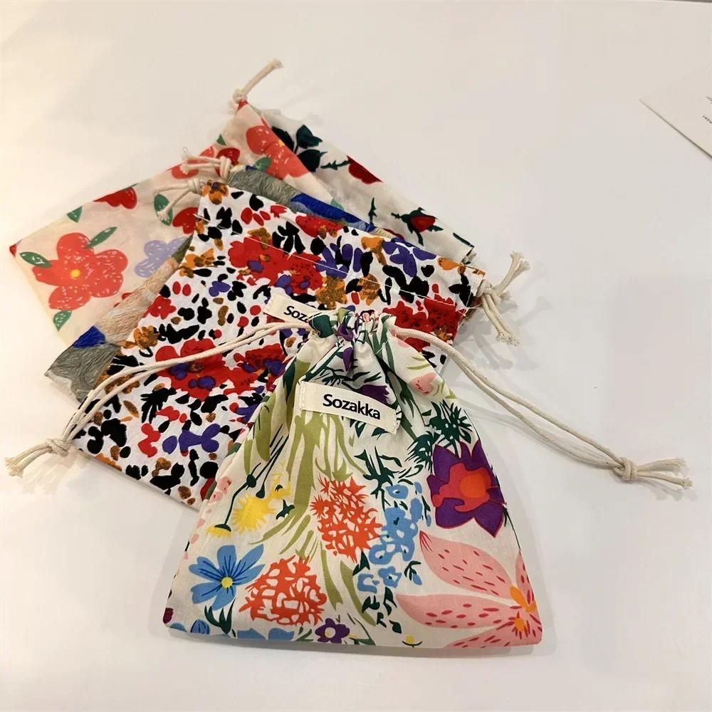 Sacchetti in Tessuto di Cotone Floreali Piccoli con Coulisse Organizer per Rossetto Articoli da Toeletta Trucco Sacchetti Portamonete Borsetta Chiavi Auricolari Sacca di Stoccaggio