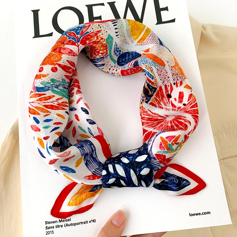 Women 70*70cm Square Silk Scarf/scarves Luxury Wrap  Hair Tie Band Bag Warp Soft Neckerchief Hijab Headscarf Female Foulard