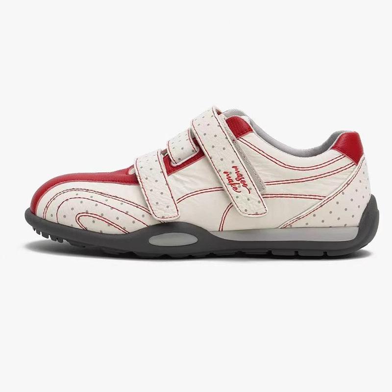 

Нишевый дизайн липучка немецкие тренировочные туфли женская обувь 2025 осень новая ретро горошек платформа спортивная и повседневная обувь 40 красный