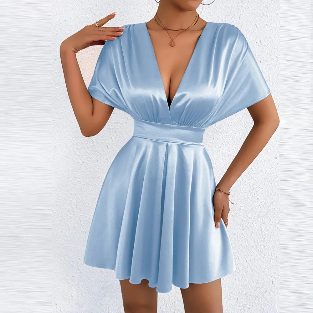 Low Cut V Neck Sexy Fashionable Dress Elegant Waist Cinched Summer New Arrival Women's Clothing Short Sleeveless Dress