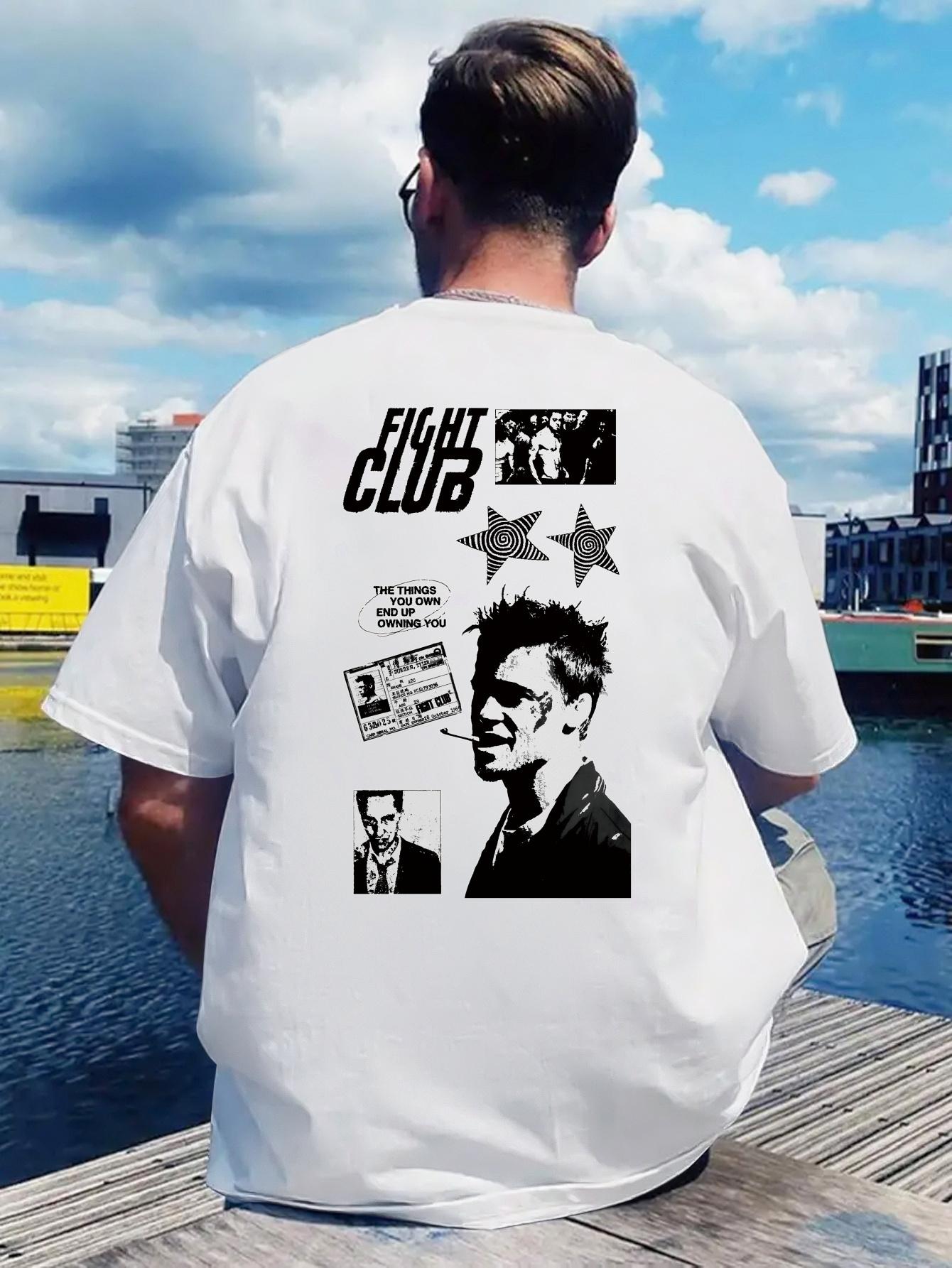 Retro Rock Band Graphic T-shirt - Black & White Print with Fight Club Design XL