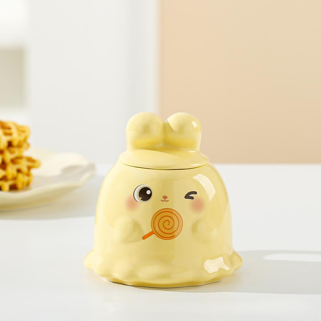 Cute 3D Rabbit Ceramic Mug with Lid Couple Coffee Milk Tea Water Cup Large Capacity Breakfast Cups Household Drinkware