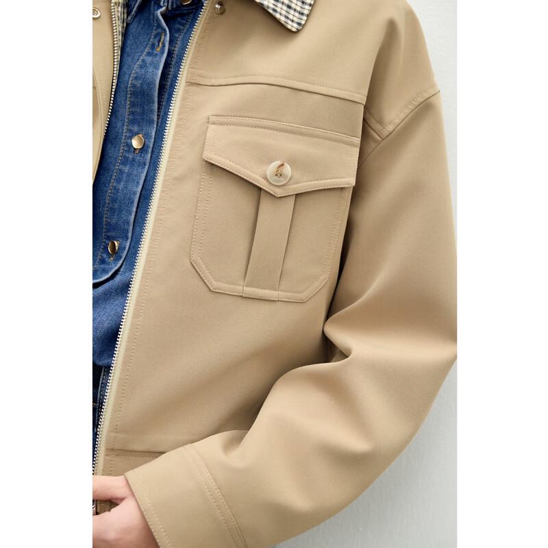 Retro Plaid Spliced Zipper Jacket
