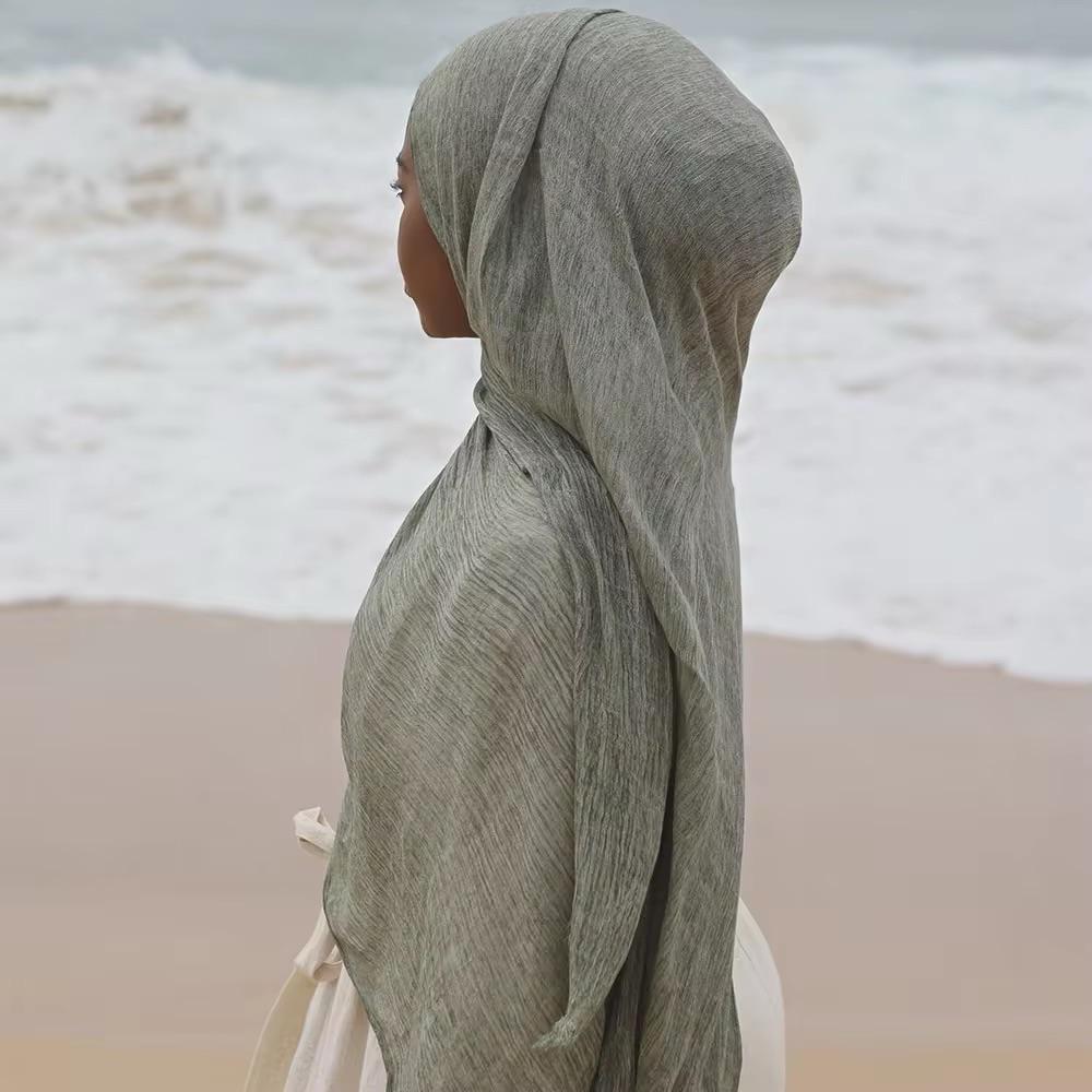 Fashion Crinkle Cotton Royan Hijab Scarf for Muslim Women Islamic Long Soft Shawls Wraps Short Tassel Bufanda Accessories