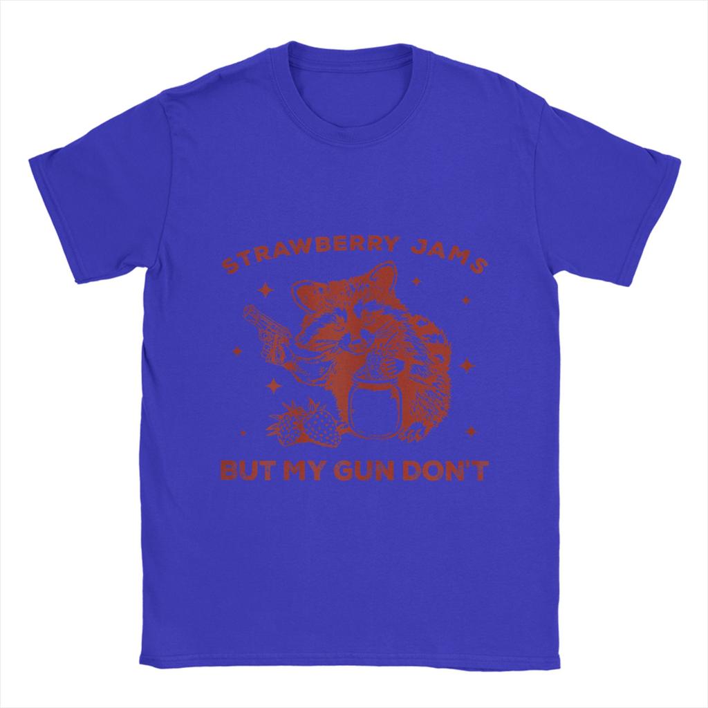 Men Strawberry Jams But My Don't Funny Raccoon T Shirt 100% Cotton Tops Novelty Short Sleeve O Neck Tee Shirt Printed T-Shirts