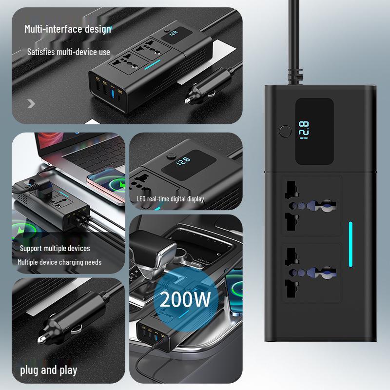 200W Auto-Wechselrichter: 12V auf 110V/220V mit schnellem USB-Laden und PD