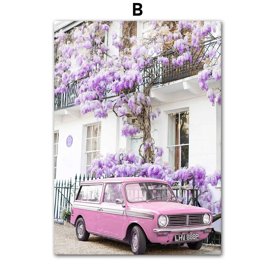 

Настенная картина на холсте, мечтательный фиолетовый Париж, городское полотенце, винтажный автомобиль, цветок, украшение для гостиной, постеры, принты, настенные панно 30X40 cm No Framed
