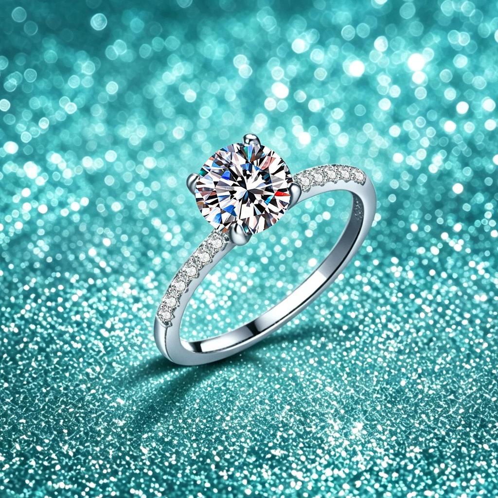 S925 Sterling Silver D Color Classic 1 Carat Moissanite Engagement Ring for Women
