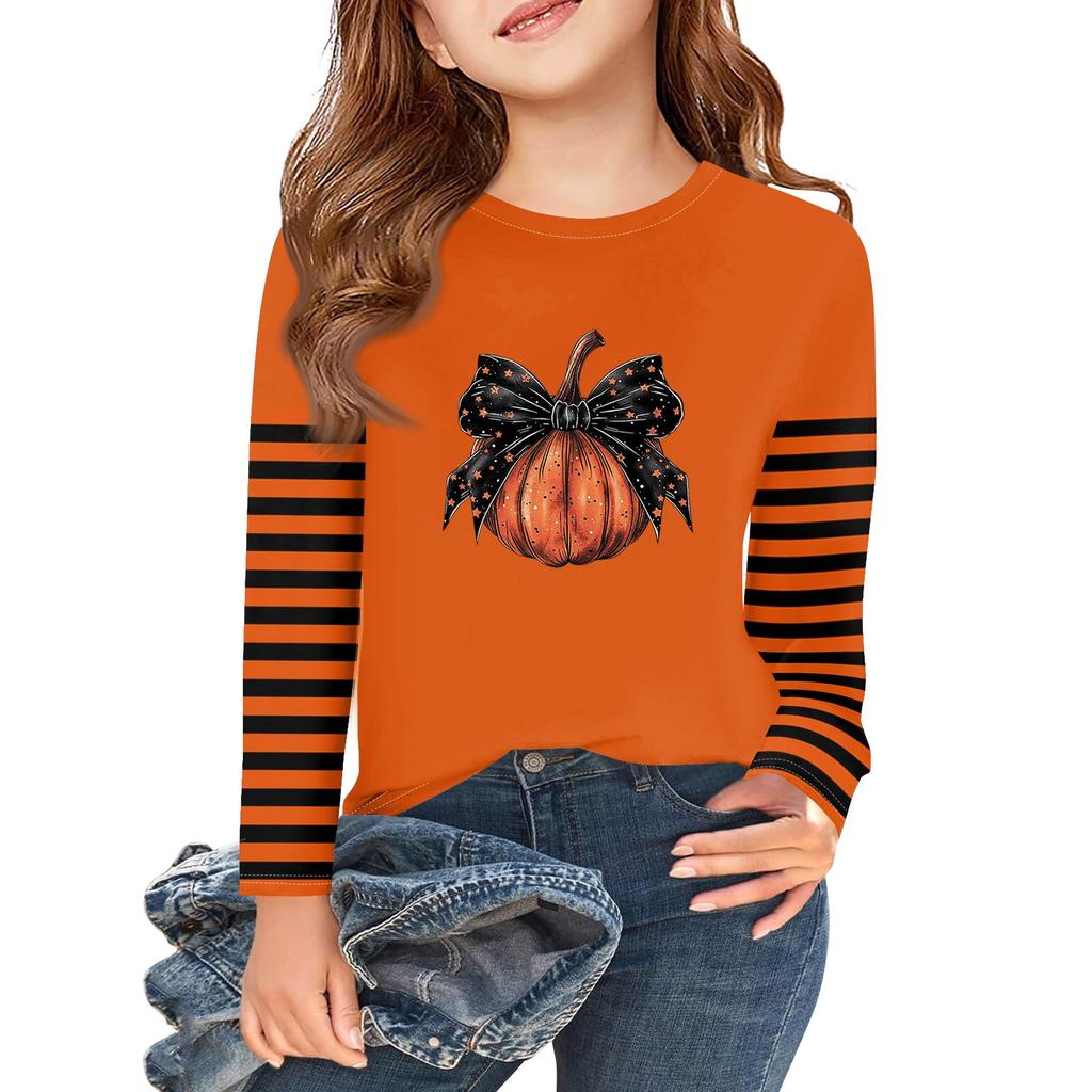 Girls Long Sleeve Halloween Day T Shirts Kids Fall Tops Crewneck Basic Tees 2-11Y