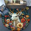 Deer Floral Round Area Rug,Carpet Rug for Living Room Bedroom Sofa Playroom Decor,Non-slip Floor Mat
