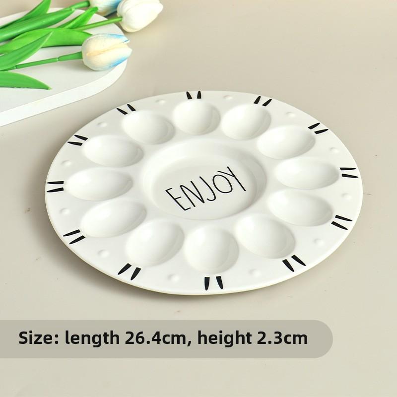 Ceramic Egg Tray with High Temperature Resistance, Household Cartoon Plate, Non-slip Bottom, Simplicity Kitchen Tableware