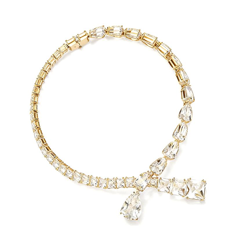 Crossed Shiny Diamond Necklace Women S Geometric  Accessory Full Diamond Pendant Geometric Shape Elegant Women S Jewelry