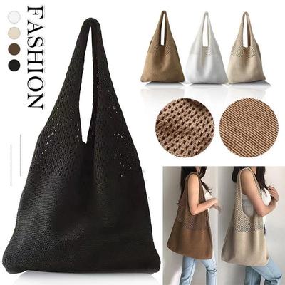 Vintage Hollow Woven Women Shoulder Bag Knitting Handbags Large Capacity Tote Bags