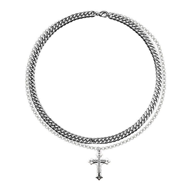 INS Cross Pendant Titanium Steel Women's High Street Cuban Link Chain