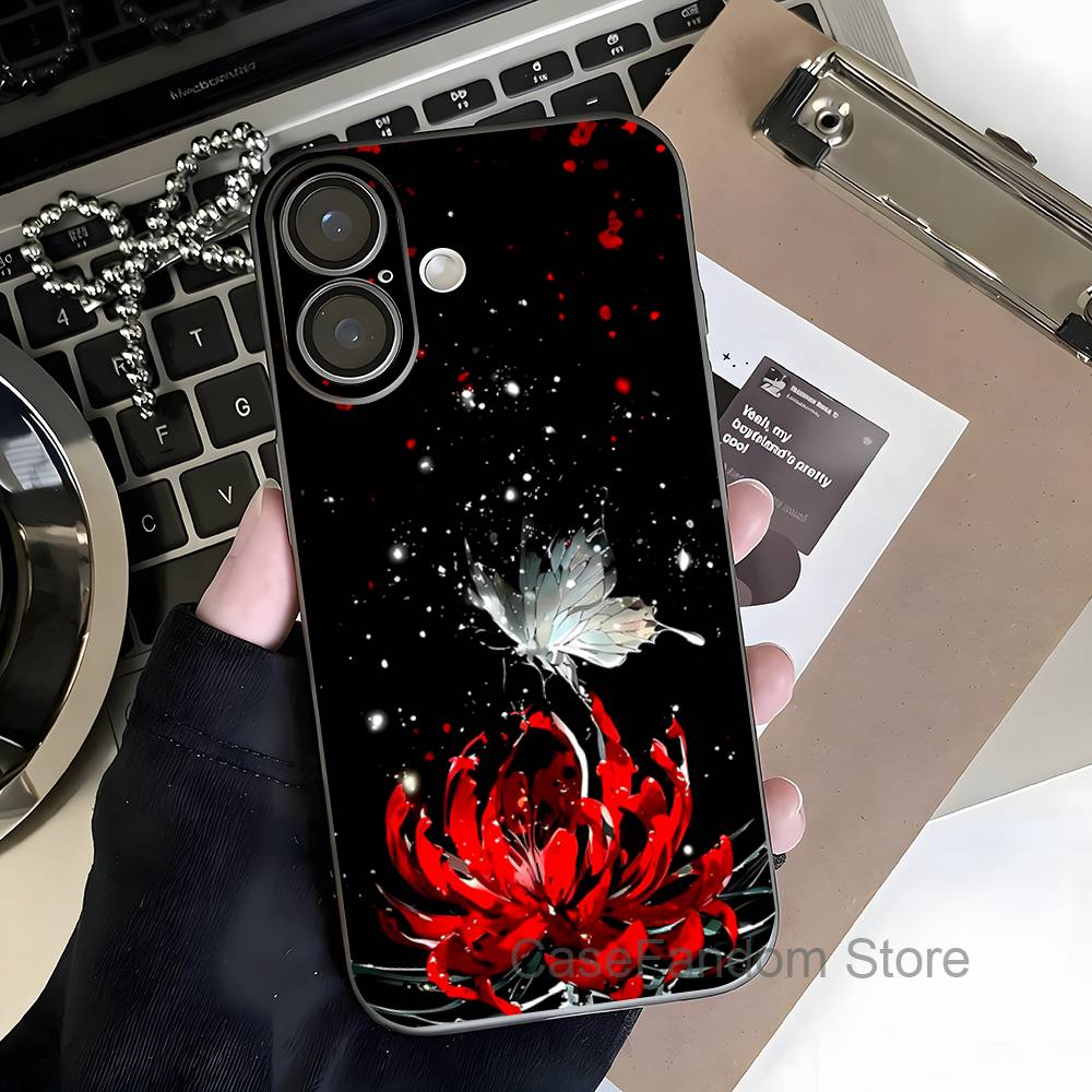 Ghoul Red Spider Lily Tokyo For iPhone 17,16,15,14,13,12,11,Pro,Max,Plus Magnetic Wireless Charging Transparent gray Phone Case