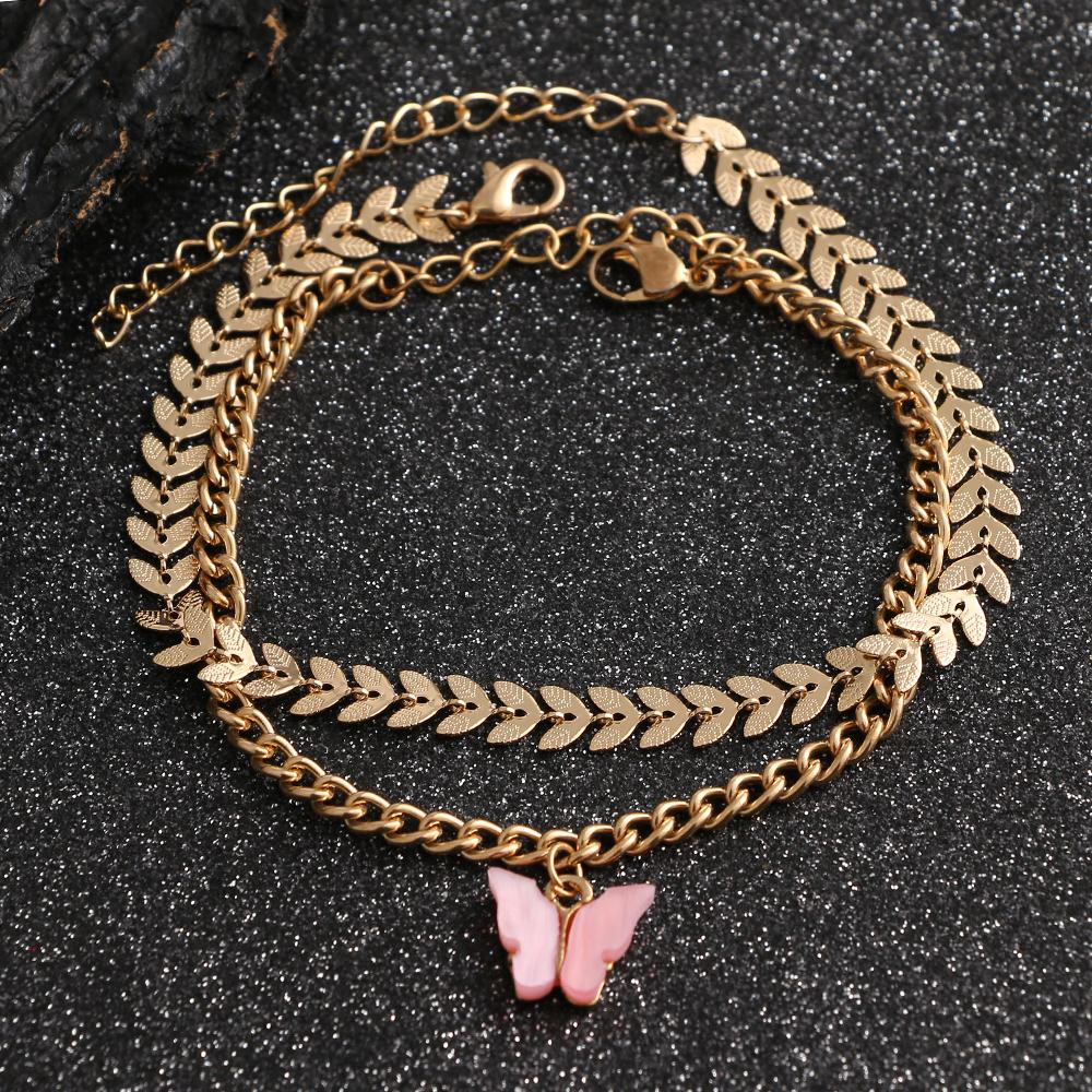 Retro and Exaggerated New Multi-layer Butterfly Anklet Double-layer Anklet Fashion Trend Girl Multi-layer Anklet Temperament Bracelet