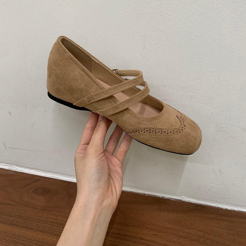 Jonmei for San Nei Heightening Retro Double Buckle with Mary Jane Shoes Single Shoes Autumn New Ballet Beanie Shoes