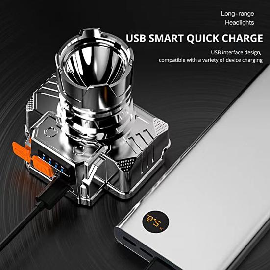 1 Set Fishing Miner Lamp High Brightness Rechargeable Smart Battery Display Illumination Head-mounted Small Flashlight for Outdoor
