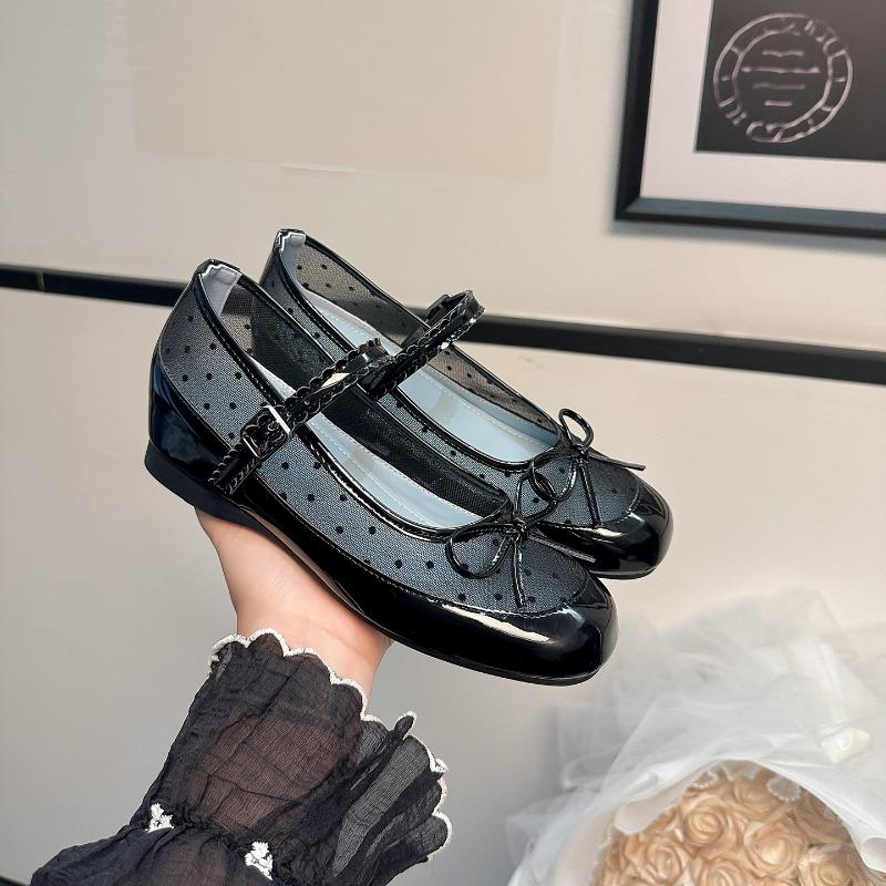 Splicing ballet Mary Jane shoes women's summer new inner height-increasing mesh bow high-end shallow mouth single shoes