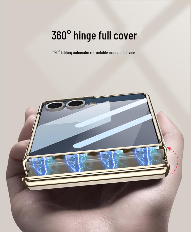 Samsung Galaxy Z Flip7 Magnetic Leather Full Coverage Case with Electroplated Hinge - GKK