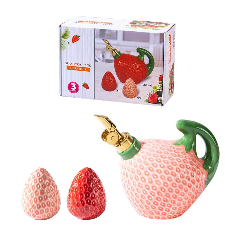 Europejski Ceramiczny Dzbanek na Przyprawy Truskawkowy Kreatywny Owocowy Kuchenny Słoik na Przyprawy Sól Cukier Chili Słoik Butelka na Sos Sojowy Ocet Nowy