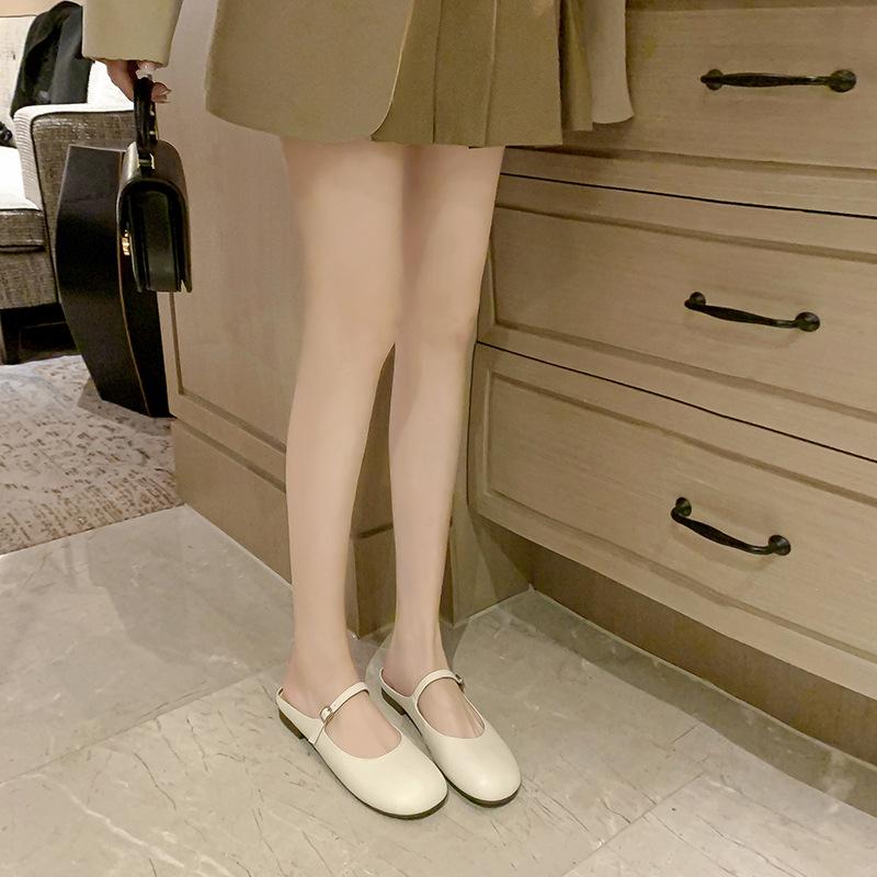 6.18 Leather Flat Shoes Bag Head Mary Jane Cool Flat Heel Drag Silver Slippers Women's Shoes Breathable Outside Summer