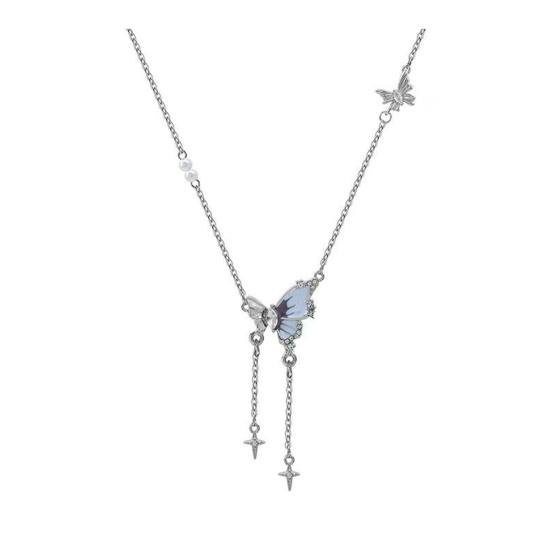 

Женское ожерелье, медная подвеска-бабочка, кисточка, кубический цирконий, гальваническое покрытие, регулируемая длина, ожерелье для выпускного вечера, ювелирные изделия на шею синий