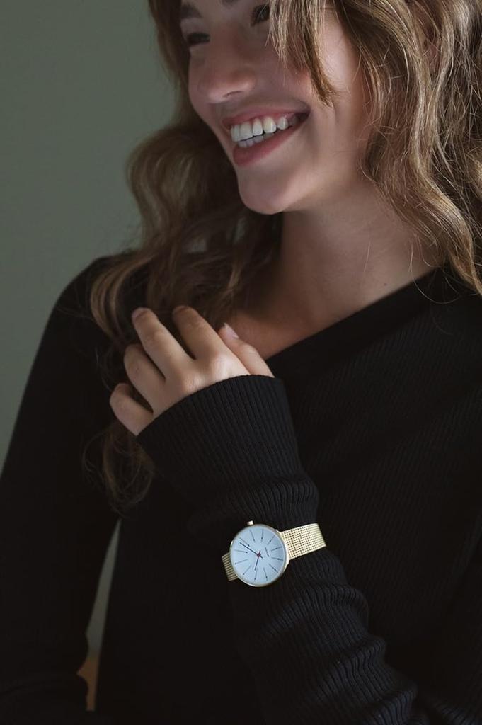 ARNE JACOBSEN BANKERS 53107-1609 Watch, 34mm, Nordic Design, Water Resistant (Quiet Design with No Second Hand), White Gold, Mesh Strap
