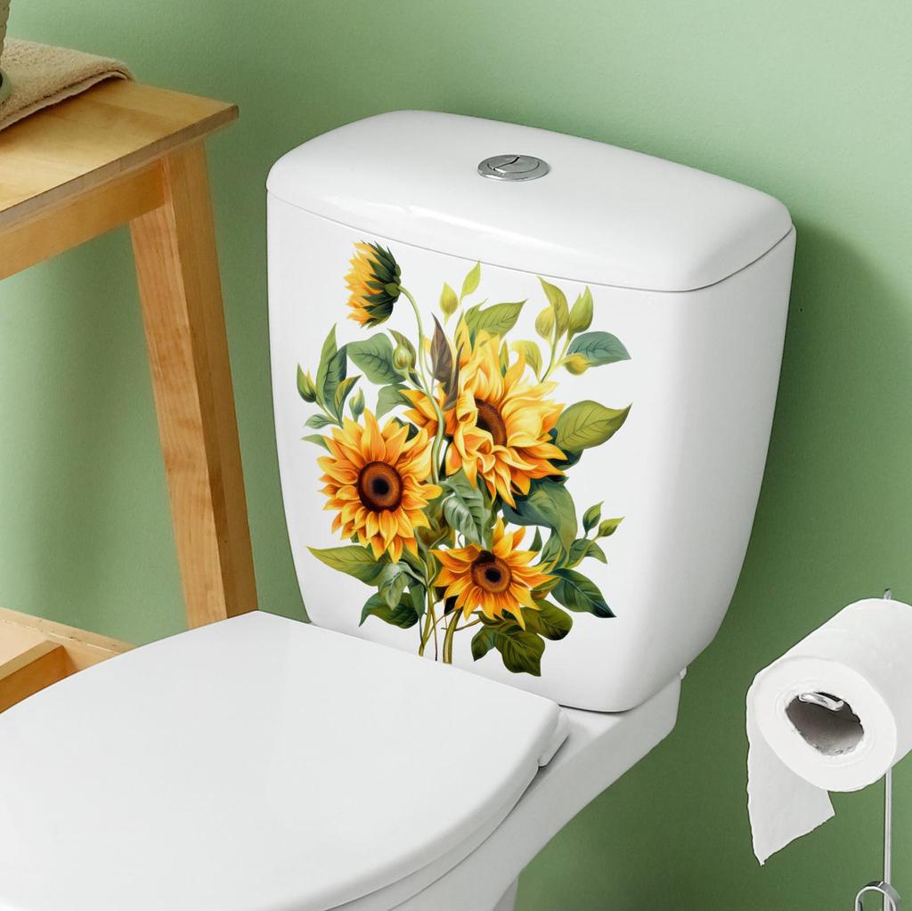 Waterproof Sunflower Toilet Wall Stickers - Self-Adhesive Bathroom Decoration