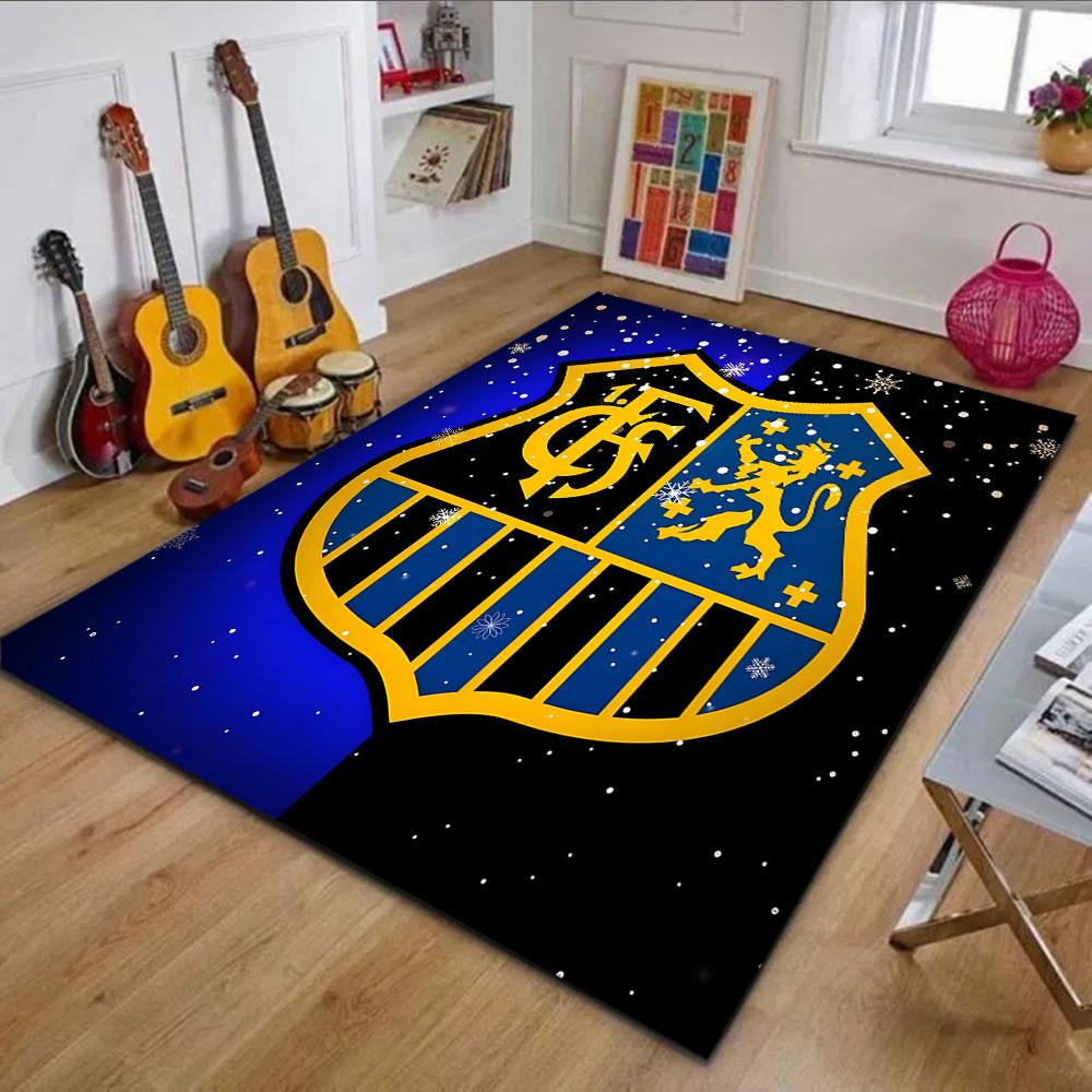 Blue and Gold Lion Crest Design Patterned carpet, non slip mat suitable for living room and bedroom sofas