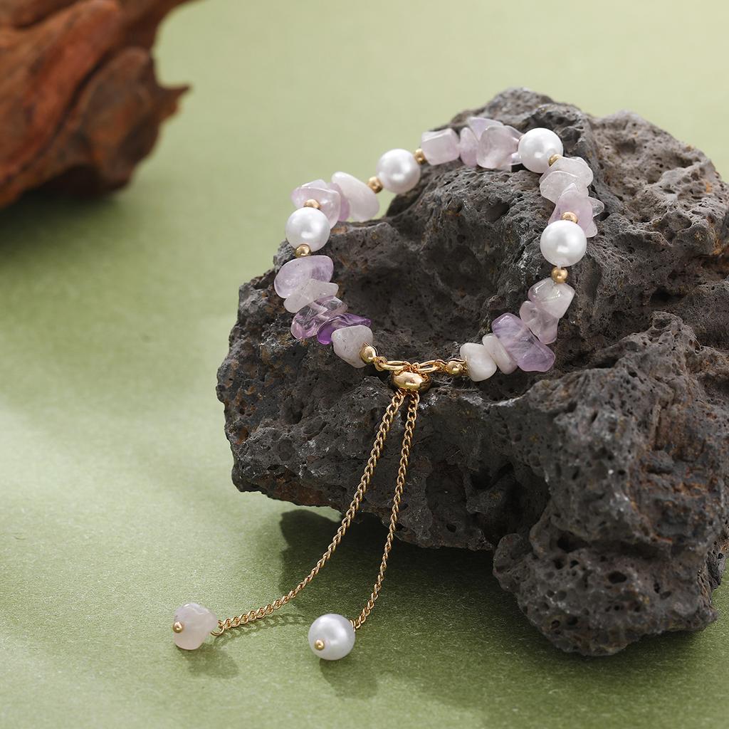 Purple Gravel Bracelet Women's Natural Stone Bracelet Pink Beaded Adjustable Drawstring Niche Jewelry