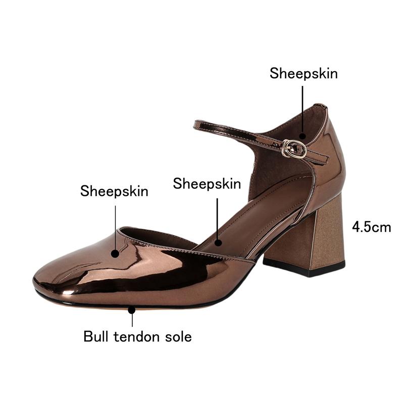 Fashion Women's new leather sheepskin spring and summer square toe elastic buckle middle heel toe sandals work shoes