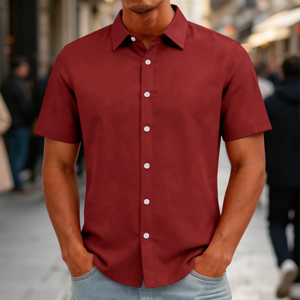 Men's Short Sleeve Button Down Shirt Casual Loose Fit Lightweight Summer Daily Shirt with Collar and Front Button Closure