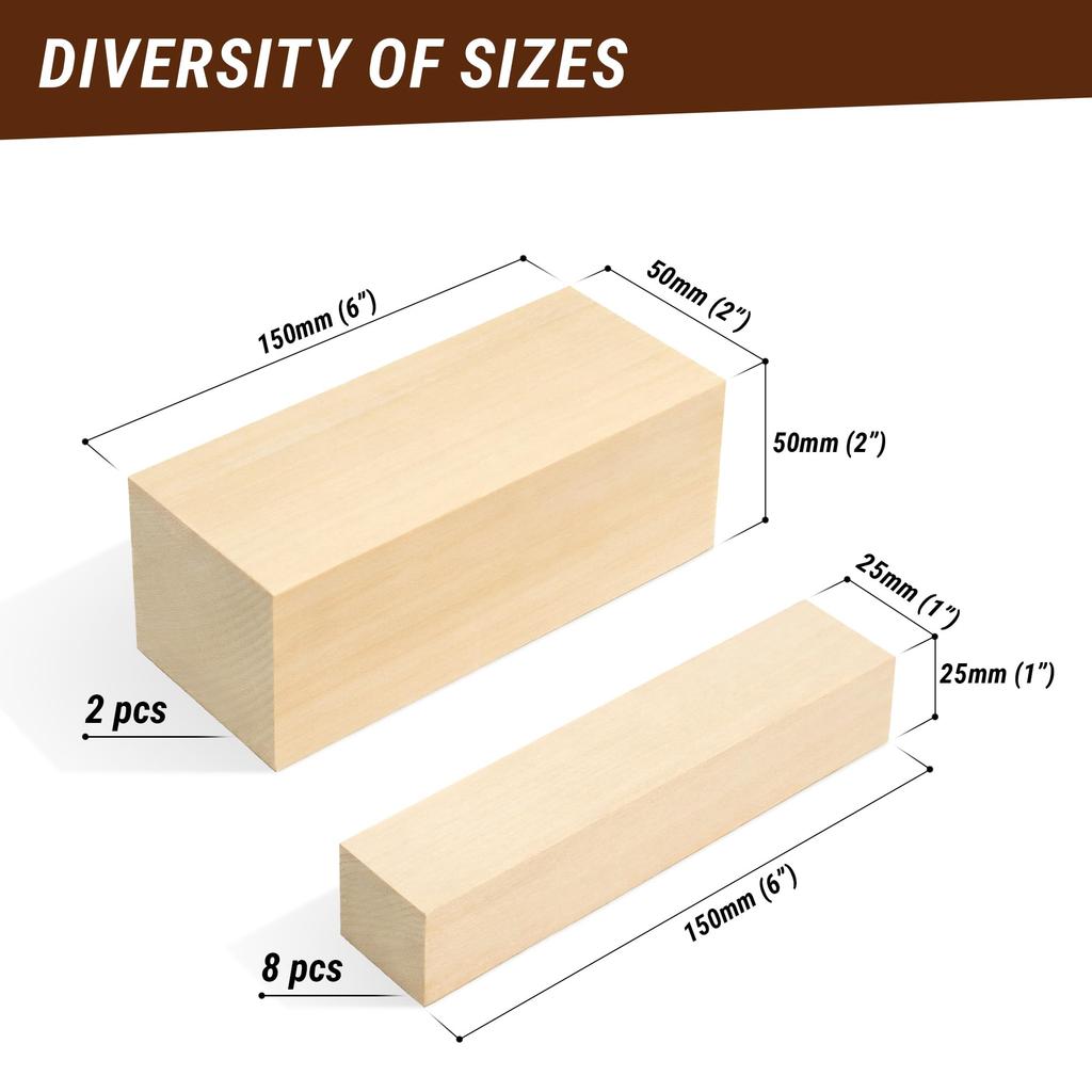 BeaverCraft, BW10 Basswood Carving Block Set - Basswood for Wood Carving - Wood Blocks - Whittling Wood Carving - Whittling Wood for Carving