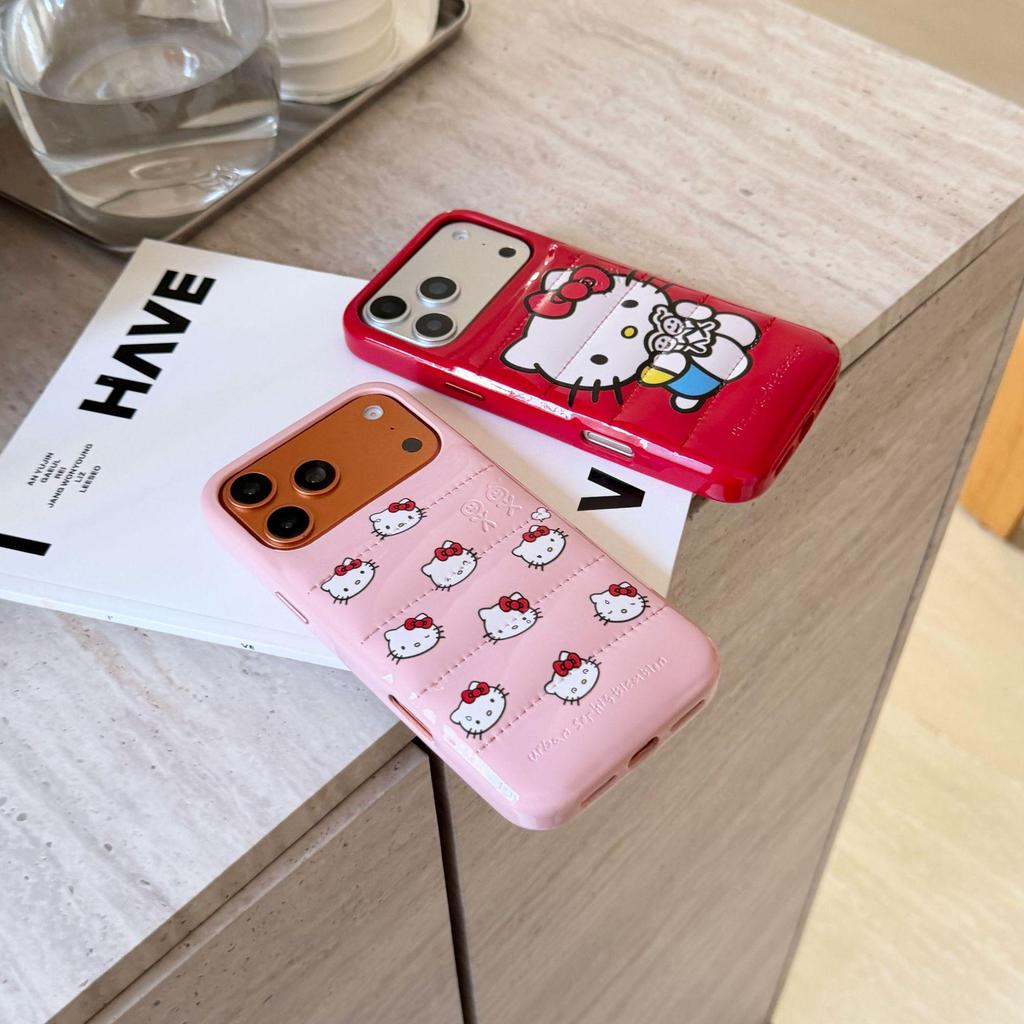 Cartoon Cat Down Jacket iPhone 17/16/15/14/13 Pro Max Case, Anti-Fall Design.