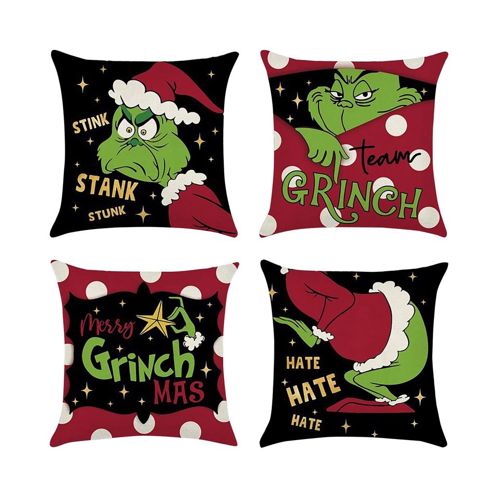 4PCS Christmas Happy Throw Pillow Cover, 18 X 18 Inch, Winter Holiday Cushion Cover Sofa Decor
