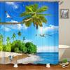 Beach Shower Curtain Waterproof Home Decoration Curtain 3D Palm Tree Seaside Beach Landscape Printed With Hooks Bathroom Curtain